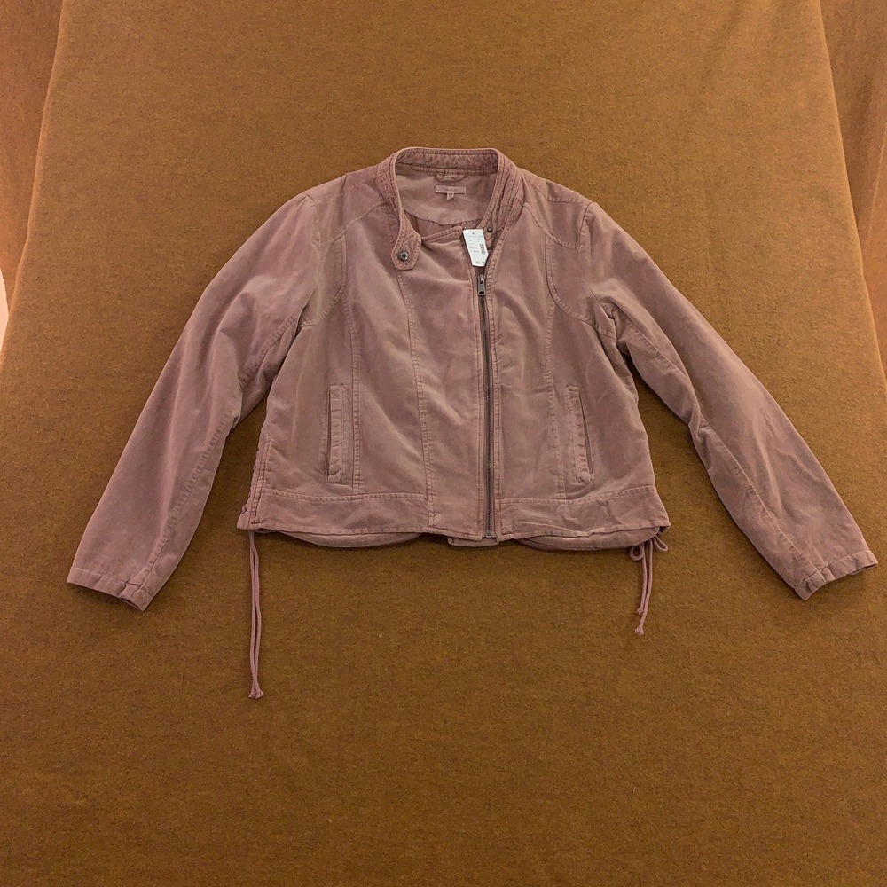 Maurices Womens XL Pink Soft Lace Up Detail Short Moto Jacket NWT